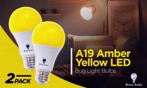 LED Bug Light Bulbs - BlueX A19 Amber Yellow LED Bug Light Bulbs – 9.5W (60W Equivalent), No Blue Light, E26 Base – 2-Pack for Outdoor & Indoor Use - Bluex Bulbs A19 Amber Yellow LED Bug Light Bulbs