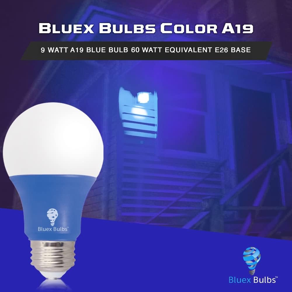 Bluex Bulbs 2 Pack Bluex LED A19 Light Bulb - 9W (60Watt Equivalent) - E26 Base Blue LED Blue Bulb, Party Decoration, Porch, Home Lighting, Holiday Lighting, Decorative Illumination (Blue) - Image 3