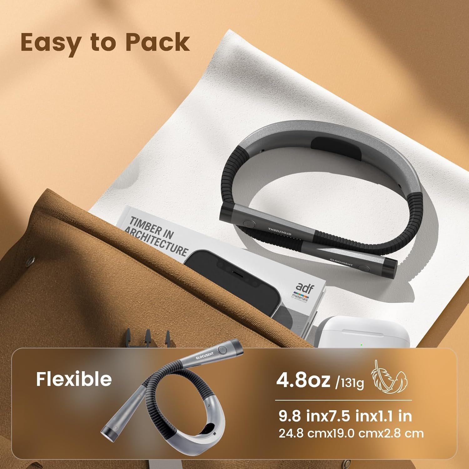 Glocusent Book Light, 3-Color & 6-Brightness Reading Light, Bendable Neck Light, 80-hr Lasting Rechargeable Book Light, Perfect Reading Lights for Books in Bed, Knitting, Repairing, Book Lovers Gifts - Image 4