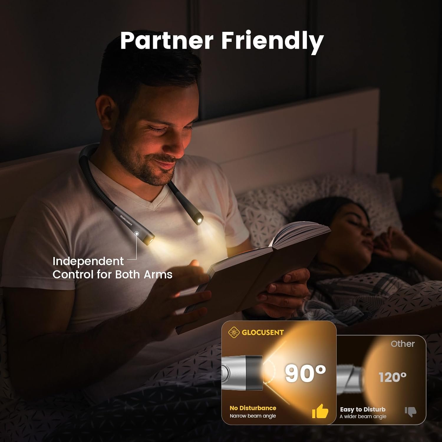 Glocusent Book Light, 3-Color & 6-Brightness Reading Light, Bendable Neck Light, 80-hr Lasting Rechargeable Book Light, Perfect Reading Lights for Books in Bed, Knitting, Repairing, Book Lovers Gifts - Image 7