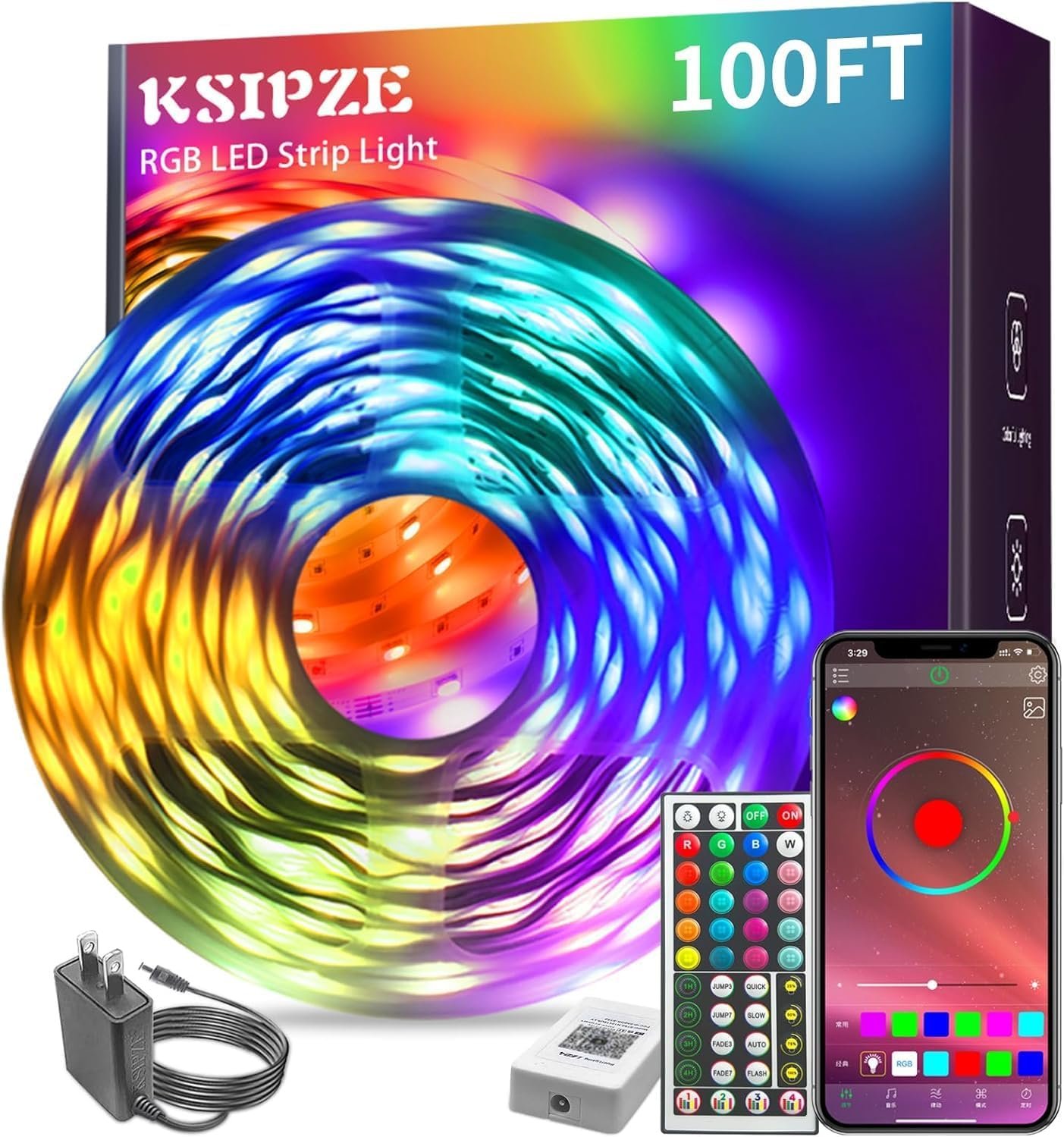 KSIPZE 100ft Led Strip Lights RGB Music Sync Color Changing Led Lights with Smart App Control Remote Led Lights for Bedroom Room Lighting Flexible Home Décor - Image 2