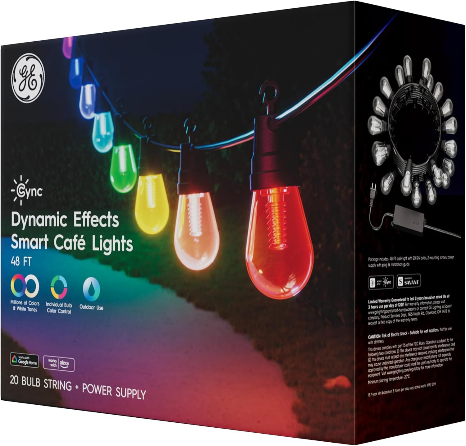 GE Cync Dynamic Effects Smart Cafe Lights, Color Changing Patio String Lights, Compatible with Alexa and Google, 48ft - Image 3