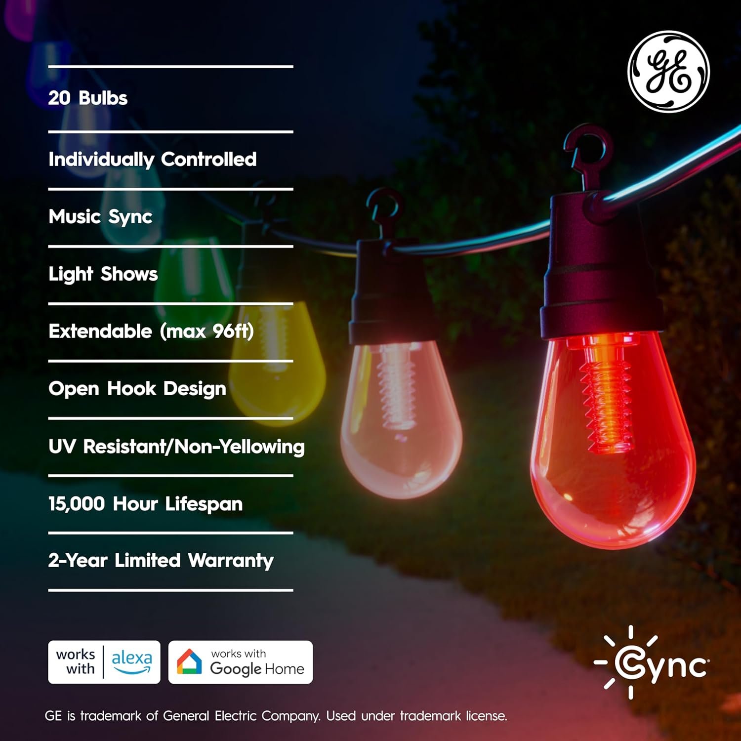 GE Cync Dynamic Effects Smart Cafe Lights, Color Changing Patio String Lights, Compatible with Alexa and Google, 48ft - Image 7