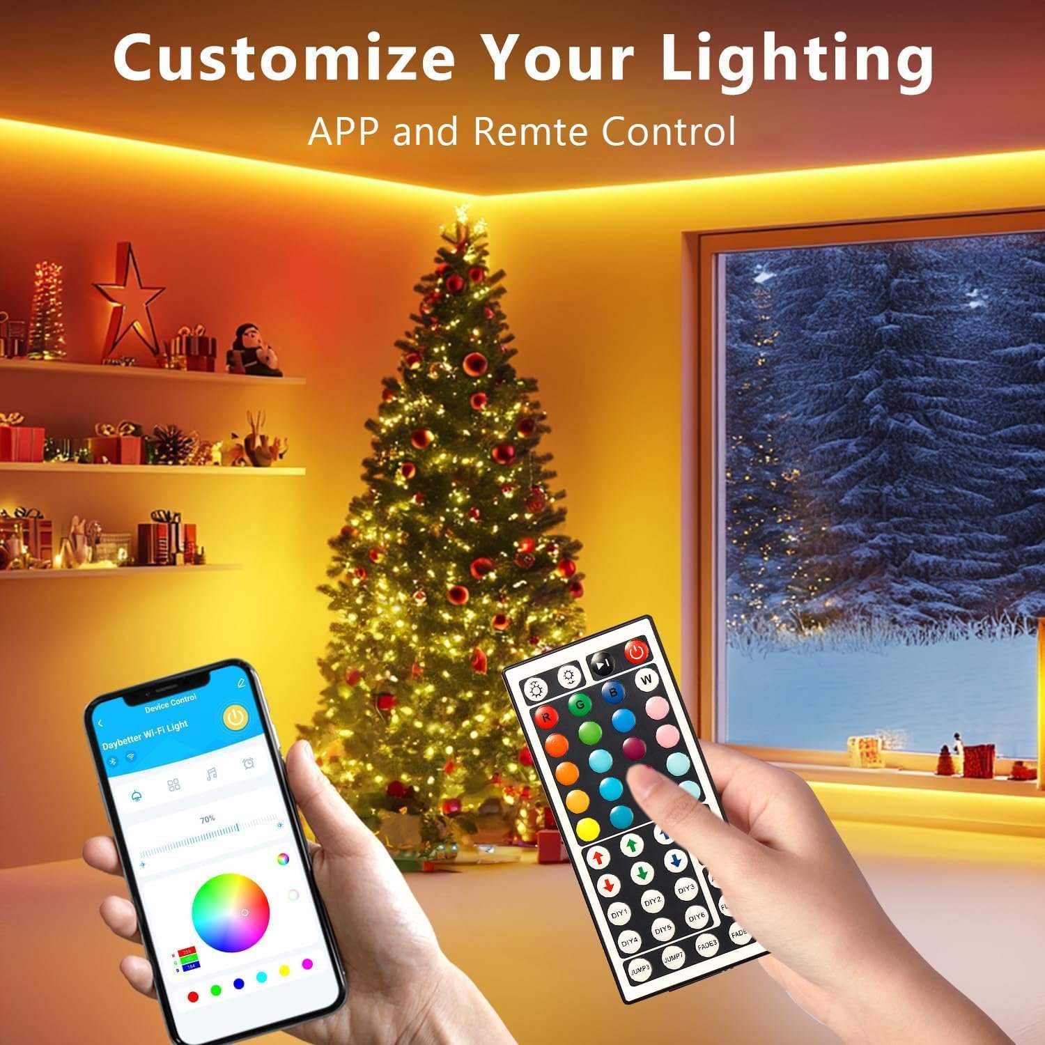 DAYBETTER LED Strip Lights 110ft, Smart Lighting Strips with App Remote Control, RGB Music Sync Color Changing Lights for Bedroom Kitchen Party Home Decor(1 Roll) - Image 3