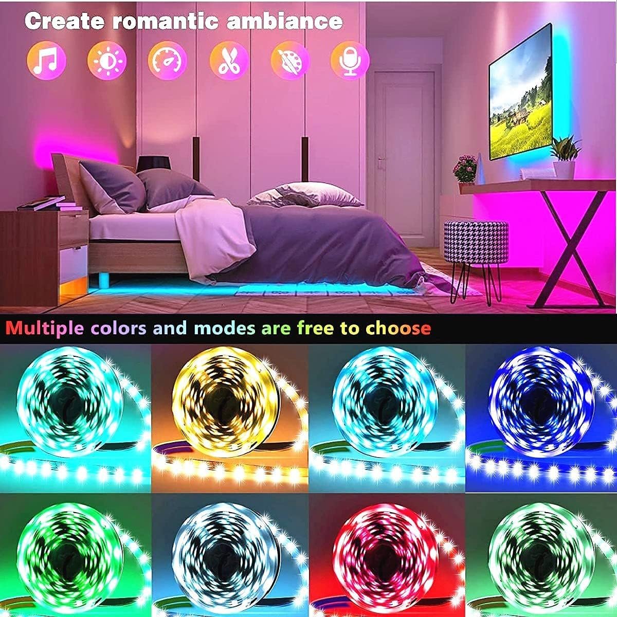 Tenmiro Led Lights for Bedroom 100ft (2 Rolls of 50ft) Music Sync Color Changing Strip Lights with Remote and App Control RGB Strip, for Room Home Party Decoration - Image 5