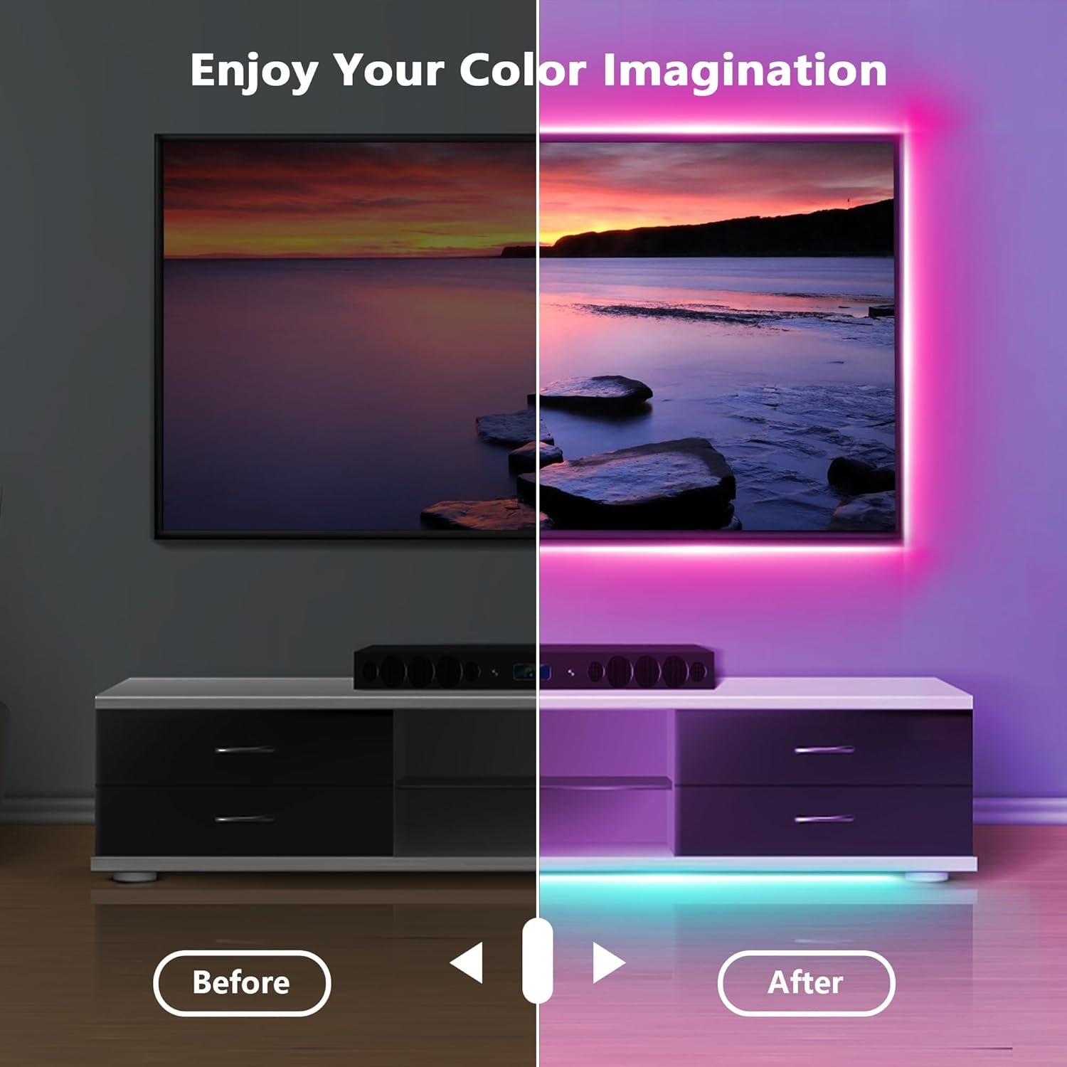 Led Lights for Bedroom 50ft (1 Roll), Color Changing RGB Led Strip Lights with 60 Keys Remote and App Control, Music Sync Led Lights for Room Kitchen Party Home Decor - Image 3