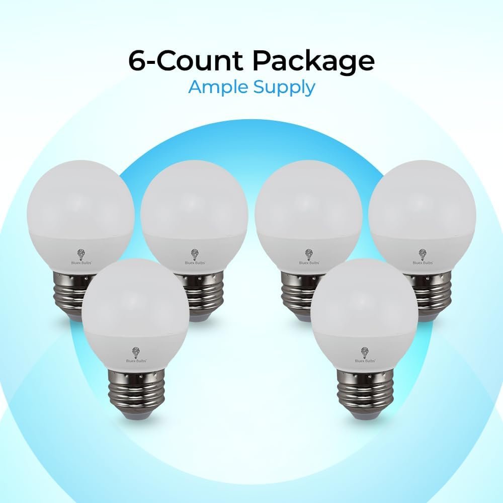 Bluex Bulbs 6 Pack G16 LED Light Bulbs - 6W 550 Lumens 4000K Cool White E26 Base 120V - Mini LED Light Bulbs Suitable for Chandelier, Signs, Floor Lamps, Nightlights & Kitchens Type G Short Light Bulb - Image 4