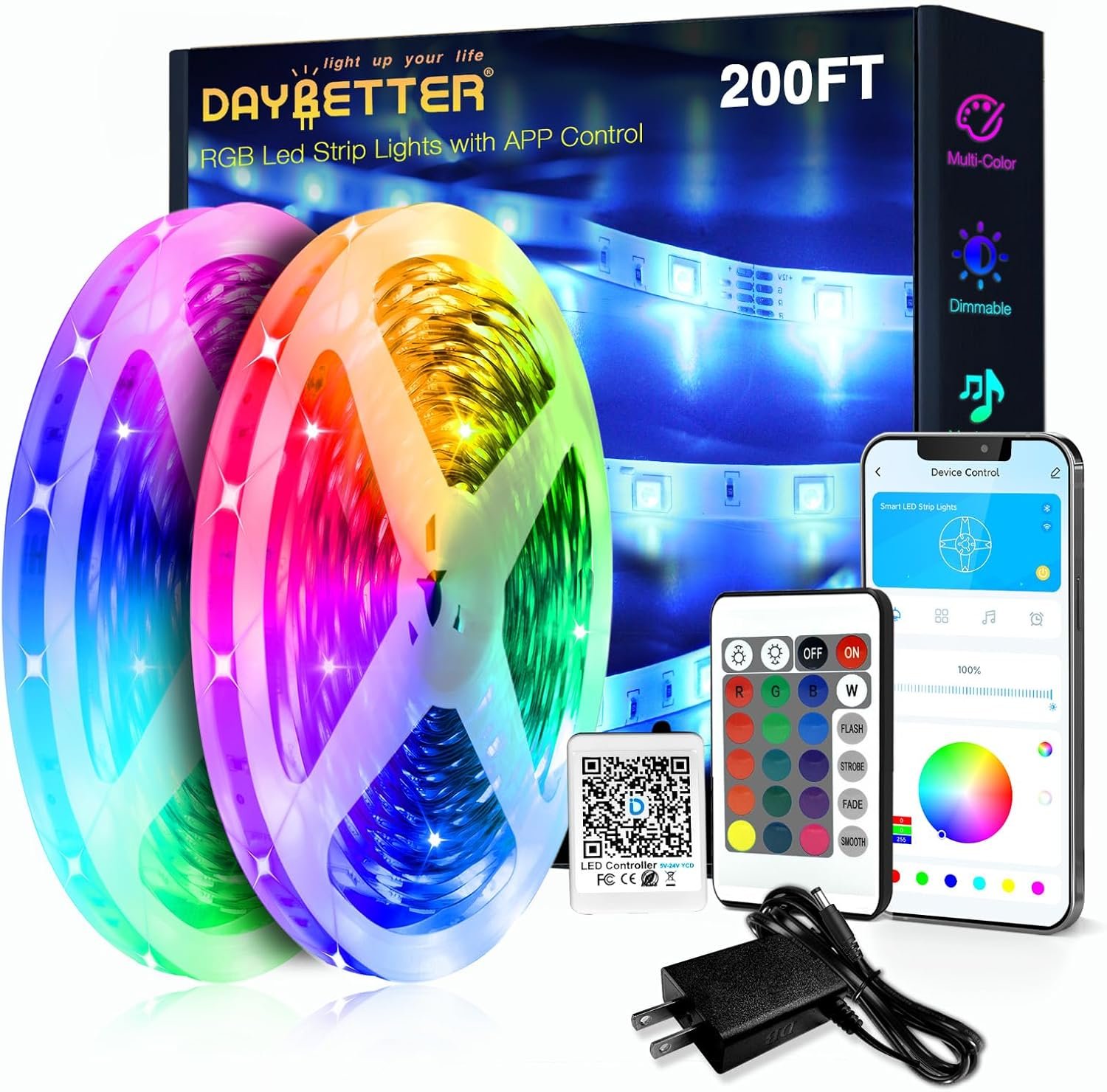 DAYBETTER LED Strip Lights 200ft (2 Rolls of 100ft), Color Changing Lights Strip for Bedroom, Desk, Indoor, Room Bedroom, Girl Boy Brithday Gifts RGB Decor with Remote and 24V Power Supply 2 DAYBETTER LED Strip Lights 200ft (2 Rolls of 100ft), Color Changing Lights Strip for Bedroom, Desk, Indoor, Room Bedroom, Girl Boy Brithday Gifts RGB Decor with Remote and 24V Power Supply - Image 2
