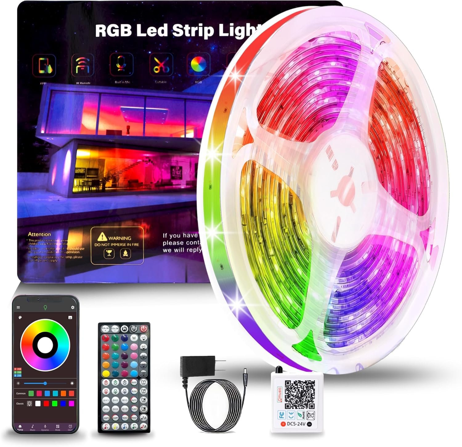 Led Lights for Bedroom 50ft (1 Roll), Color Changing RGB Led Strip Lights with 60 Keys Remote and App Control, Music Sync Led Lights for Room Kitchen Party Home Decor - Image 2