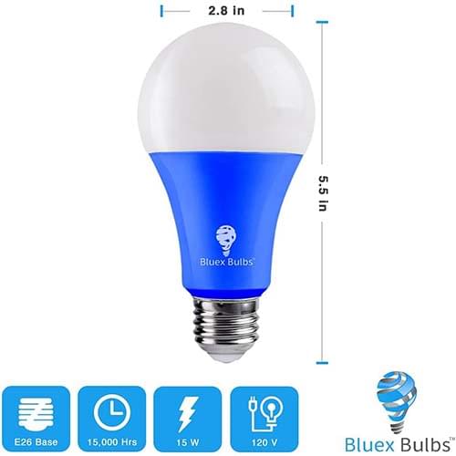 BlueX Bulbs A21 Blue LED Light Bulbs – 15W (120W Equivalent), E26 Base, Decorative Blue Bulbs for Party, Porch, Holiday & Home Lighting (2-Pack)