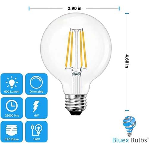 BlueX Bulbs G25 LED Globe Light Bulbs – 6W (60W Equivalent), 4000K Cool White, Dimmable, E26 Base, 120V Edison Vanity Bulbs for Bathroom, Mirror, Kitchen & Bedroom Lighting (6-Pack)