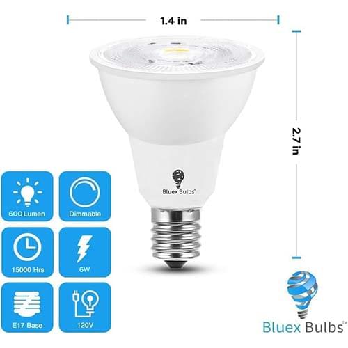 BlueX Bulbs R14 LED Bulbs 6W (60W Equivalent) - E17 Intermediate Base, 3000K Warm White, Dimmable Mini Reflector Floodlight Bulbs for Accent, Track, and Display Lighting (4-Pack)
